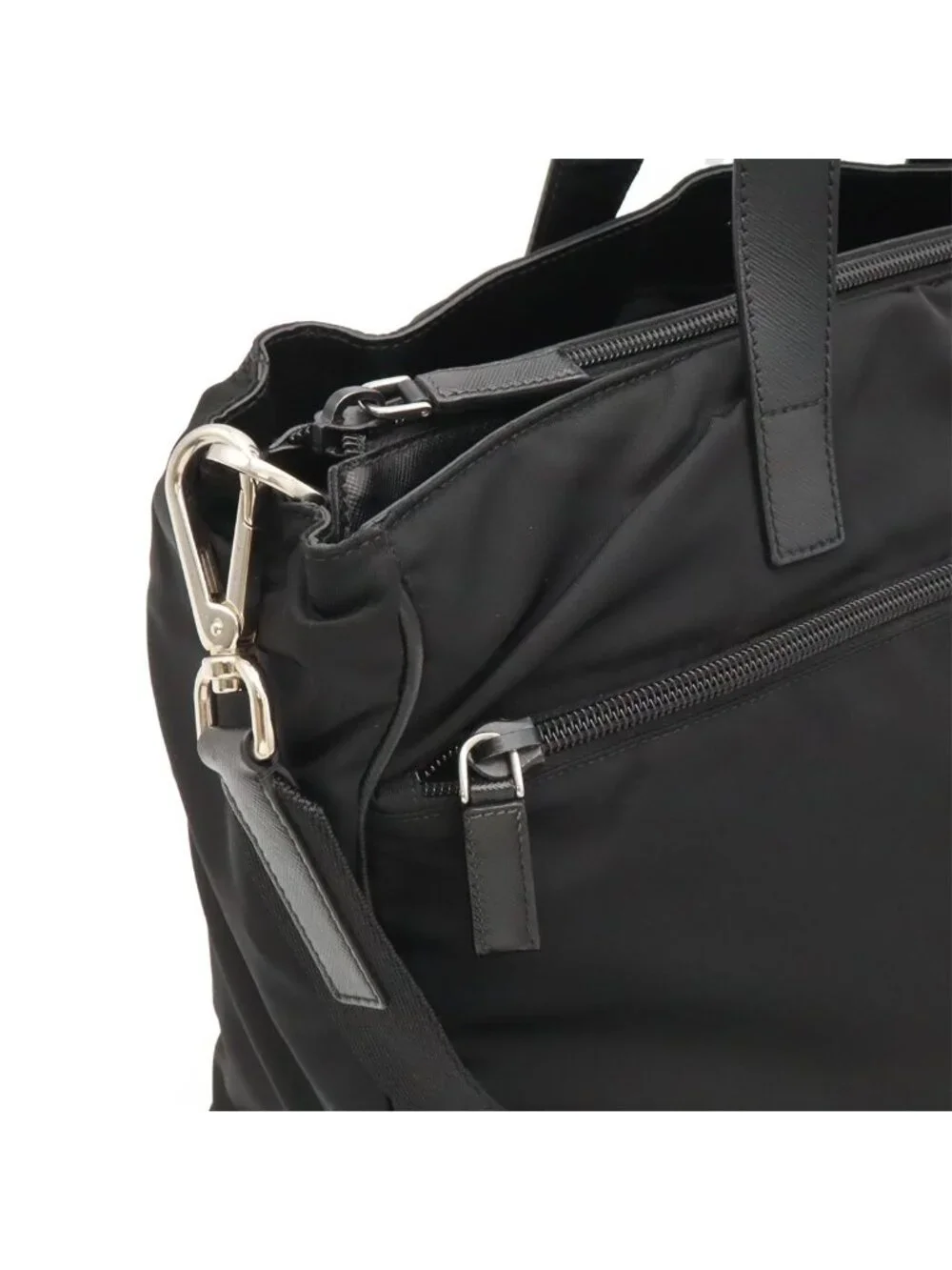 Prada Business Briefcase Tote 2-Way Shoulder Bag Crossbody Nylon Leather Nero